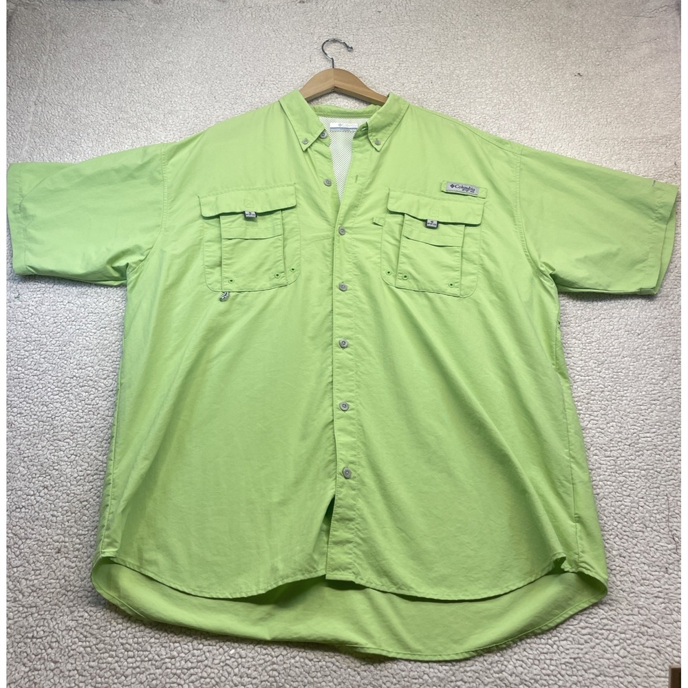 Columbia Shirt Men XL Green PFG Bahama II Fishing Short Sleeve Omni-Shade UPF 30